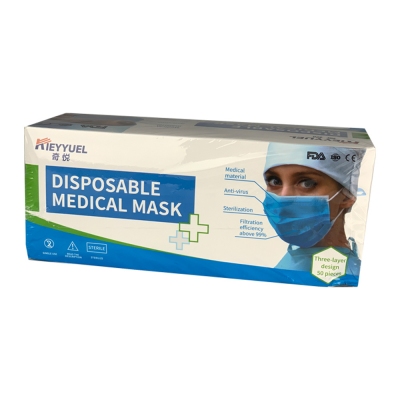 Disposable 3-ply Medical Fac Mask with Ear Loops (50/bx)