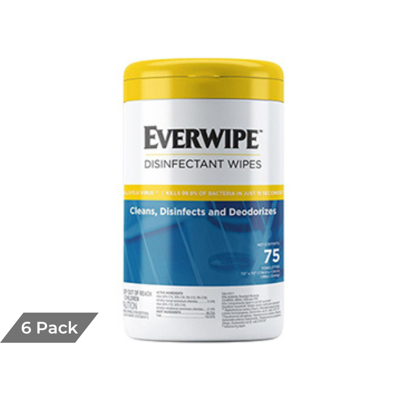 Everwipe Surface Disinfectant Wipes-Lemon Scent, 75 Wipes per Tub (6 ...